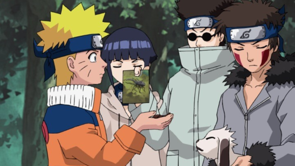 Naruto, Hinata, Shino e Kiba no arco do Bikochu