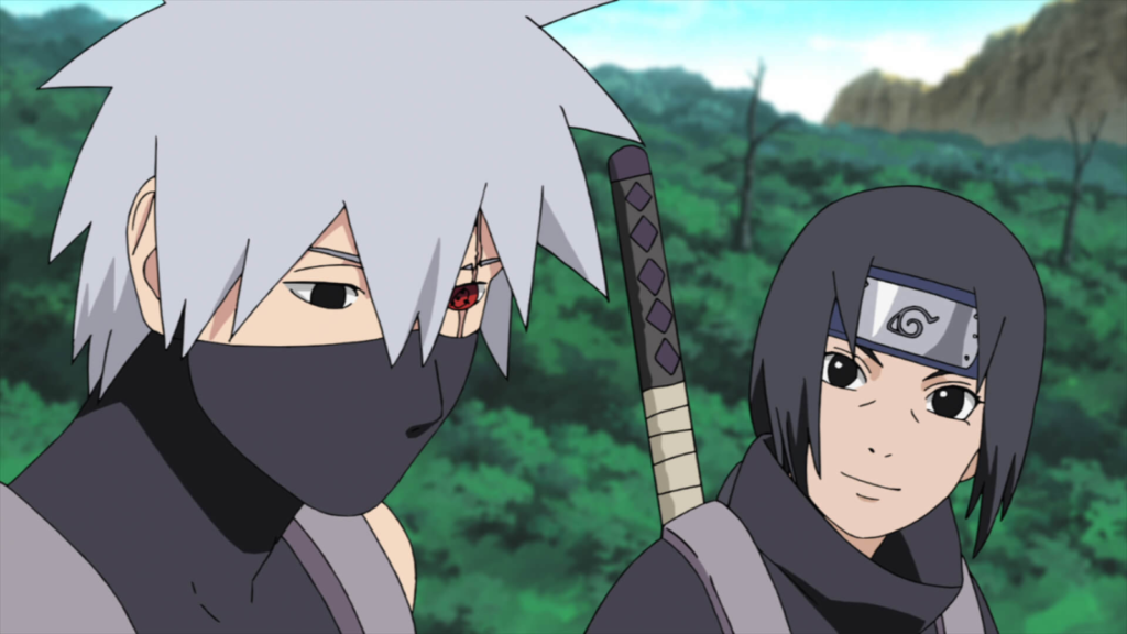 Kakashi e Itachi durante o arco ANBU de Naruto Shippuden