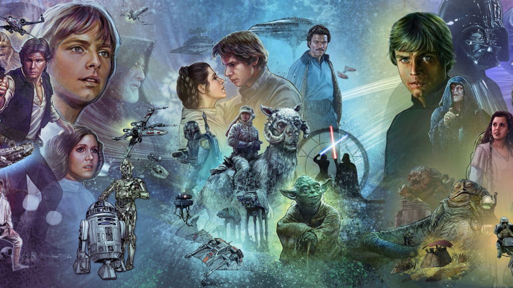 Linha do tempo Star Wars com personagens e acontecimentos da saga