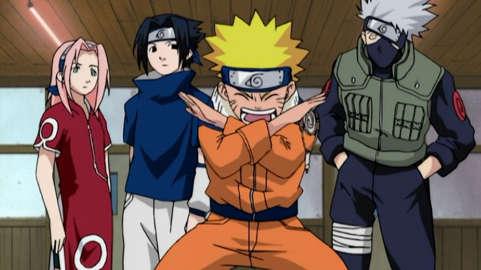 Naruto, Sasuke, Sakura e Kakashi no anime Naruto Clássico